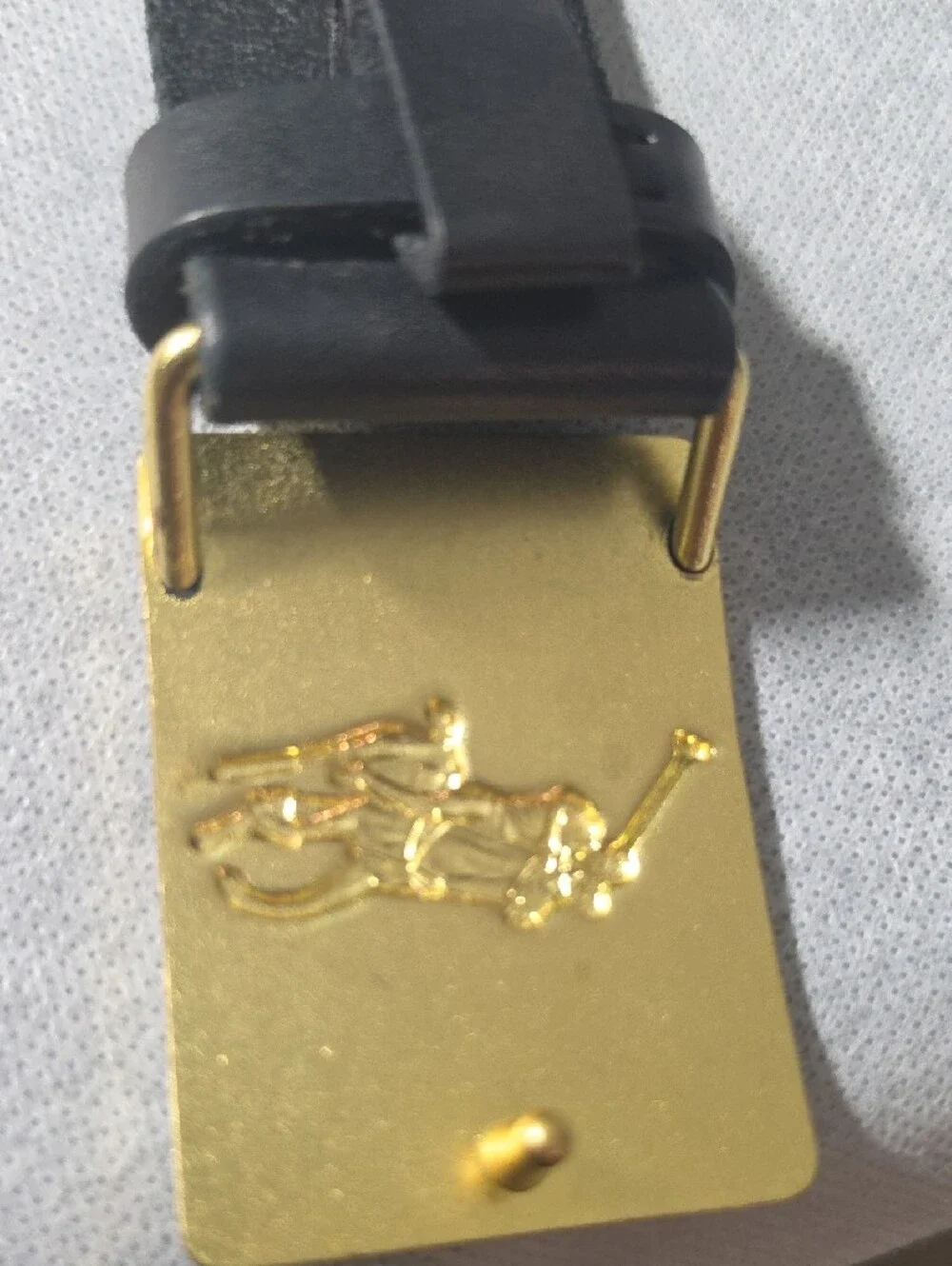 Black Leather Belt with Gold Polo Player Buckle